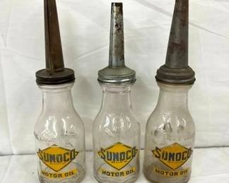 EARLY 1QT SUNOCO GLASS OIL BOTTLES