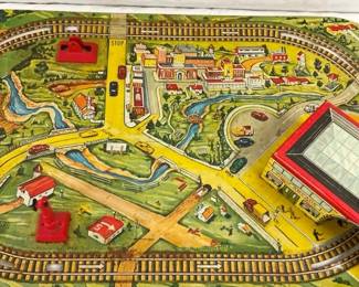 CLOSE UP VIEW MARX TIN RAILROAD STATION