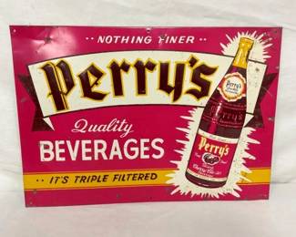 EMB.PERRYS BEVERAGES TIN SIGN W/ BOTTLE