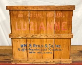 EARLY WOODEN LUZIANNE COFFEE CRATE
