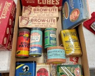TOBACCO TINS, COUNTRY STORE ITEMS