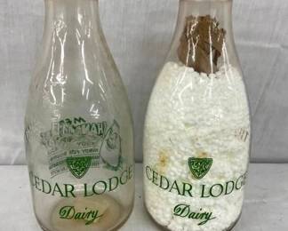 (2) 1QT CEDAR LODGE MILK BOTTLES