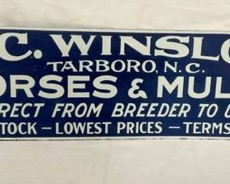 TIN E.C WINSLOW HORSES & MULES SIGN