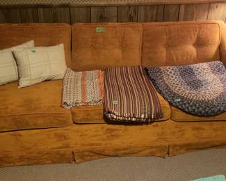 Cool vintage gold velvet sofa. 