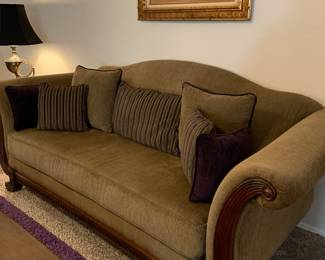 lovely lines, camel back sofa and custom pillows