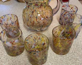 hand blown, made in Mexico, pitcher and 6 glasses