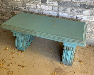 concrete blue outdoor bench