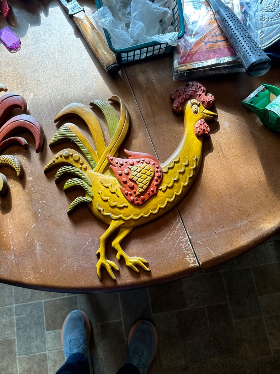 Mid Century Metal Rooster Wall Decor Pair