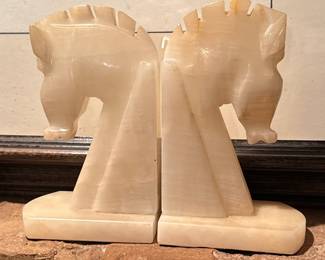 Onyx White Horse Bookends