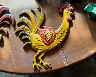 Mid Century Metal Rooster Wall Decor Pair