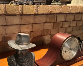 John Wayne Bust, Clock, Eagle Bookends and Steam Engine