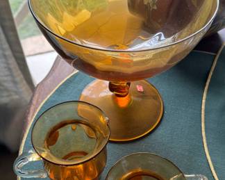 Amber Pilgrim Compote, Sugar and Creamer