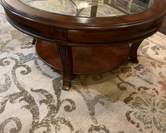 wood and glass round coffee table - 