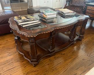 Wood and Glass Coffee table with side drawers