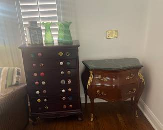 Small chest of drawers and Bombay Chest with marble top