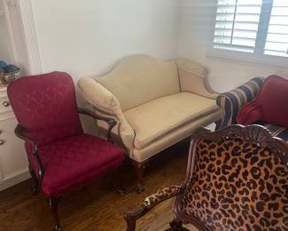 Queen Anne Chair and Neutral Loveseat sofa