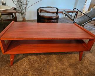 Mid-Century Modern - Rustic Wood Table with Magazine Holder - Dimensions -  16x18x87.5 - Reserve Price - $75