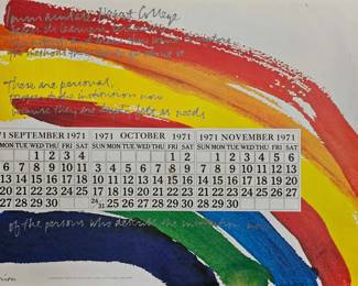 Poster - Sep - Nov 1971 - Corita Kent - Sister Corita Kent was a renowned artist whose importance is ever increasing. Her legacy is being preserved at the Corita Art Center in Los Angeles. She is known as the pop art nun who combined Warhol with social justice. Dimensions -  29x21 - Price - $60