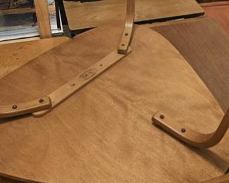 Mid-Century Modern - Three Leg Danish Table - Dimensions -  19.5 x28 three sides - This is how lovely the top can be once restored -  Estimated refinishing cost - $325 - Price - $175