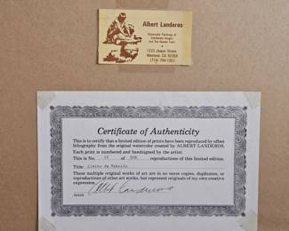Certificate - Lirios de Morelia - Albert Landeros 16/300 - Dimensions -  26x21.5 - Price - $75