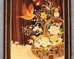 Italian Notturno Intarsio Inlaid Wood Work Still Basket of Flowers
