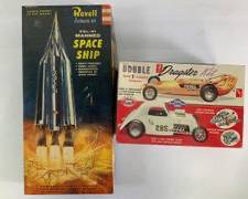 Vintage 1957 Revell XSL-01 Manned Space Ship Snap Kit and Vintage AMT 3 In 1 Dragster Kit
