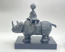 Adorable 8" H GRACIELA RODO BOULANGER THE JOURNEY GIRL RHINO SIGNED SCULPTURE 69 MID CENTURY MODERN MCM
