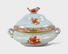 Fine Herend Hungary Chinese Bouquet Rust Mini Tureen Figural Bird Finial

