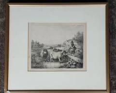 Antique Sebastian Habenschaden Steel Engraving Farm Life Gilt Framed
