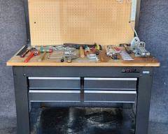 Vintage Woodshop Table & Tool Lot
