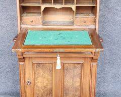 Antique Burlwood Hinged Drop Front Desk One Drawer & One Door
