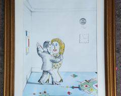 RARE 1965 Original Saul Steinberg Modern Art Print Dancing the Night Away Bauhaus Style Gilt Frame
