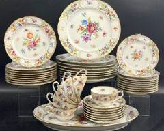  Fine Schumann Bavaria Germany Empress Floral Gold Trim China Dinner Plates, Side Plates, Desert Plates, Saucers, Tea Cups, and Service Platter
