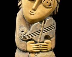 Vintage Henryk Zegadlo Carved Sculpture of a Girl Playing Violin MCM Mid Century Modern
