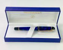 Fine Waterman France Phileas Blue Swirl Marble Fountain Pen In Original Box
