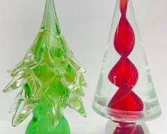 2 Wonderful Vintaeg Italian MURANO ART GLASS GOLD FLEX GREEN AND RED Art Glass CHRISTMAS TREES green tree orginal Murano decal

