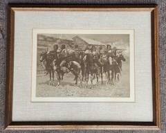Original Frederic Remington Warning Shot Original Woodblock Print Framed
