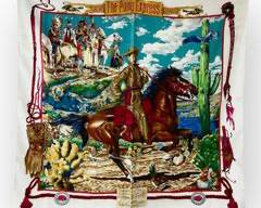 Beautiful Hermes The Pony Express By Kermit Oliver 100% Silk Scarf
