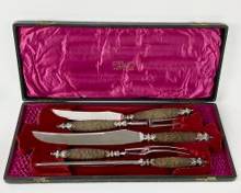 Antique McPherson Brothers Cutlers Silversmiths Glasgow Stag Handles Carving Set In Original Box
