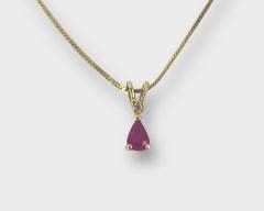 Fine 14K Yellow Gold Ruby & Diamond Pendant on 14K YG Chain Necklace
