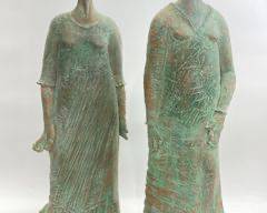 Vintage Tall 18" Modernish Terra Cotta Abstract Figures High quality unsigned repair to foot MCM Mid Century Modern
