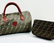 FENDI Style Boston Bag Monogram Hard Top Handles And FENDI Style Zucca Canvas Cosmetic Bag
