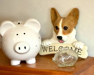 Still available! Yorkie hanging decor & vintage piggy bank