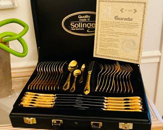 Solingen West Germany gold washed flatware in case
