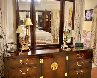 White Furniture Asian triple dresser and mirror