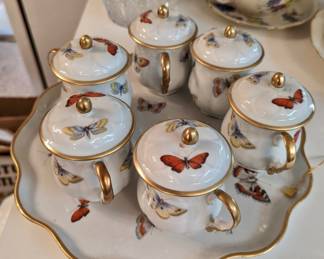 Limoges Butterfly Pot De Creme 6 cups with lids and tray