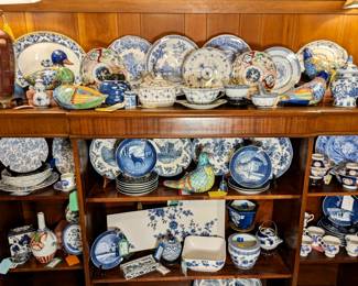 Collection of Blue and White China including Spode, Johnson Brothers, Royal Copenhagen, just to name a few.