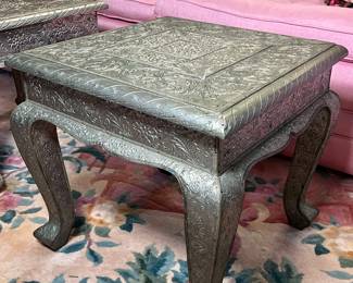 One of Three nickel silver side tables from Neiman Marcus.