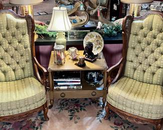Pair of Custom Thomasville Cane Wingback Chairs 