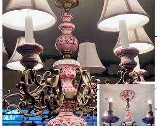 Capodimante Porcelain and Brass Chandelier